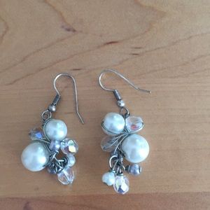 Used hand made wire twist pearl earrings